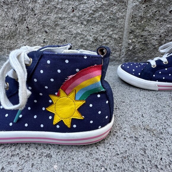 MINI BODEN Rainbow Sneakers Girls 1 Eu 32 Blue High Top Boots Shoes Clouds Sun - Picture 9 of 10